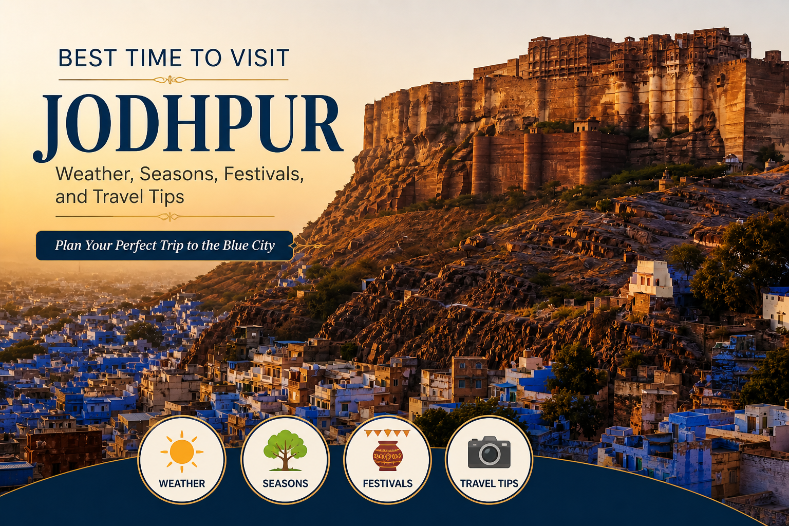 Best time to visit Jodhpur with Mehrangarh Fort overlooking the Blue City