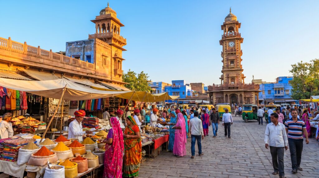 Ghanta Ghar Clock Tower Jodhpur at Sardar Market morning - starting point of Blue City walking tour