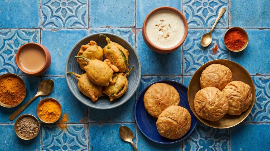Jodhpur Blue City street food Mirchi Bada Mawa Kachori Pyaaz Kachori and Makhaniya Lassi in clay glass